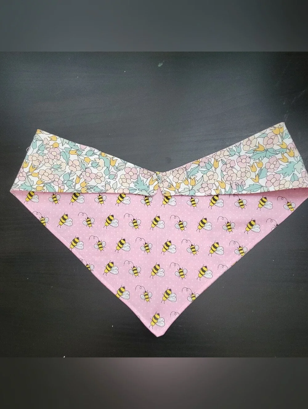 Handmade Reversible Pink Bee & Floral Dog Bandana